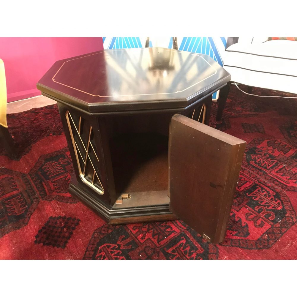 1960s Ebonized and Gold - Trimmed Wood Octagonal Side Table/ Cabinet