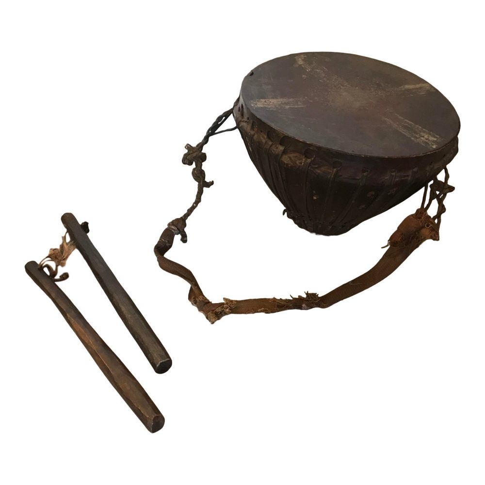 Early 20th Century Nagaland Leather Hide Ceremonial Drum