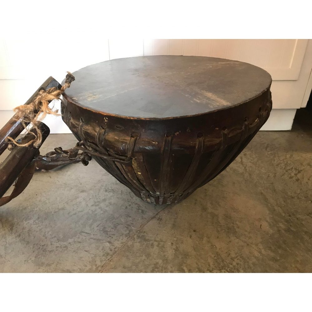 Early 20th Century Nagaland Leather Hide Ceremonial Drum