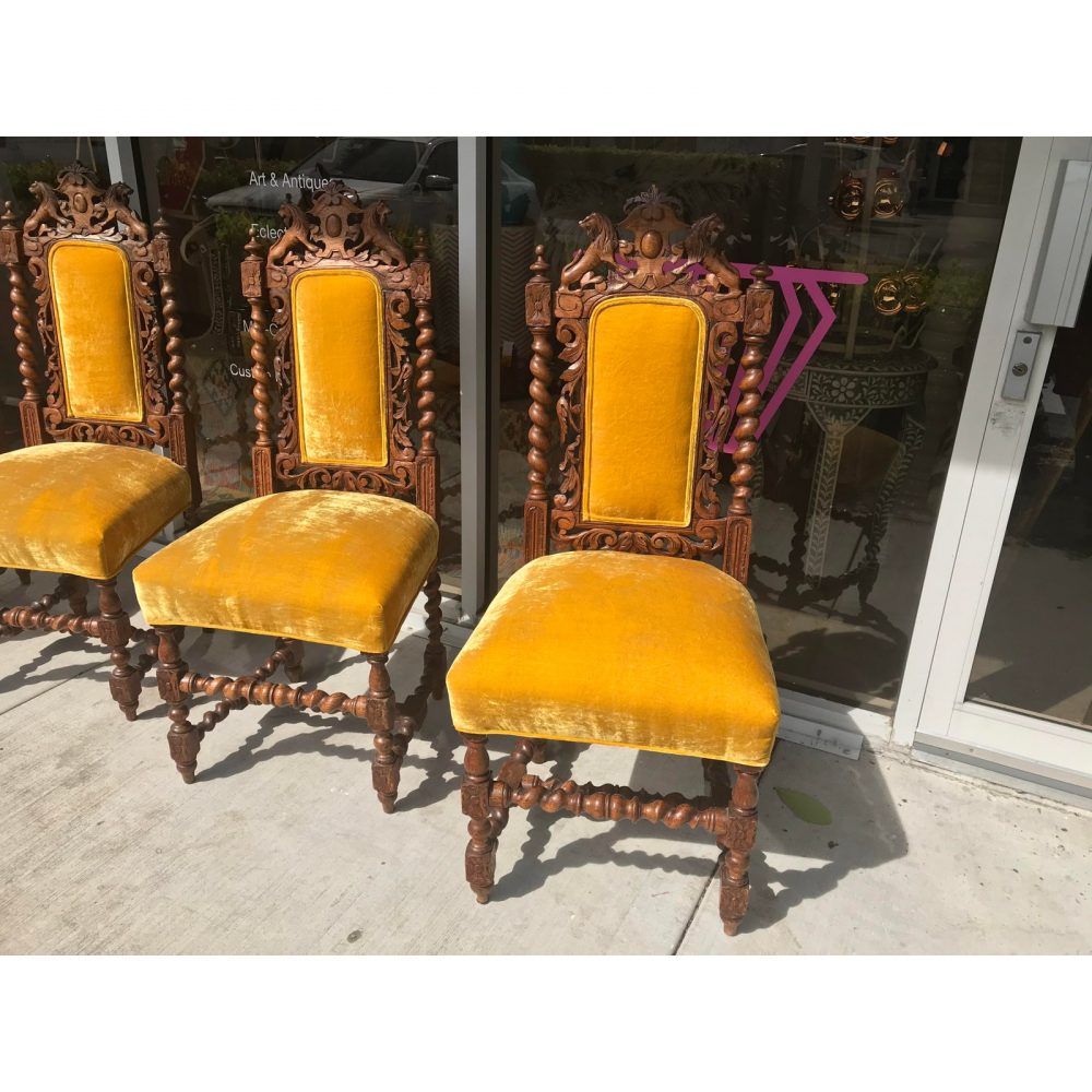 Early 20th Century European Carved Wood and Upholstered Chairs - Set of 4