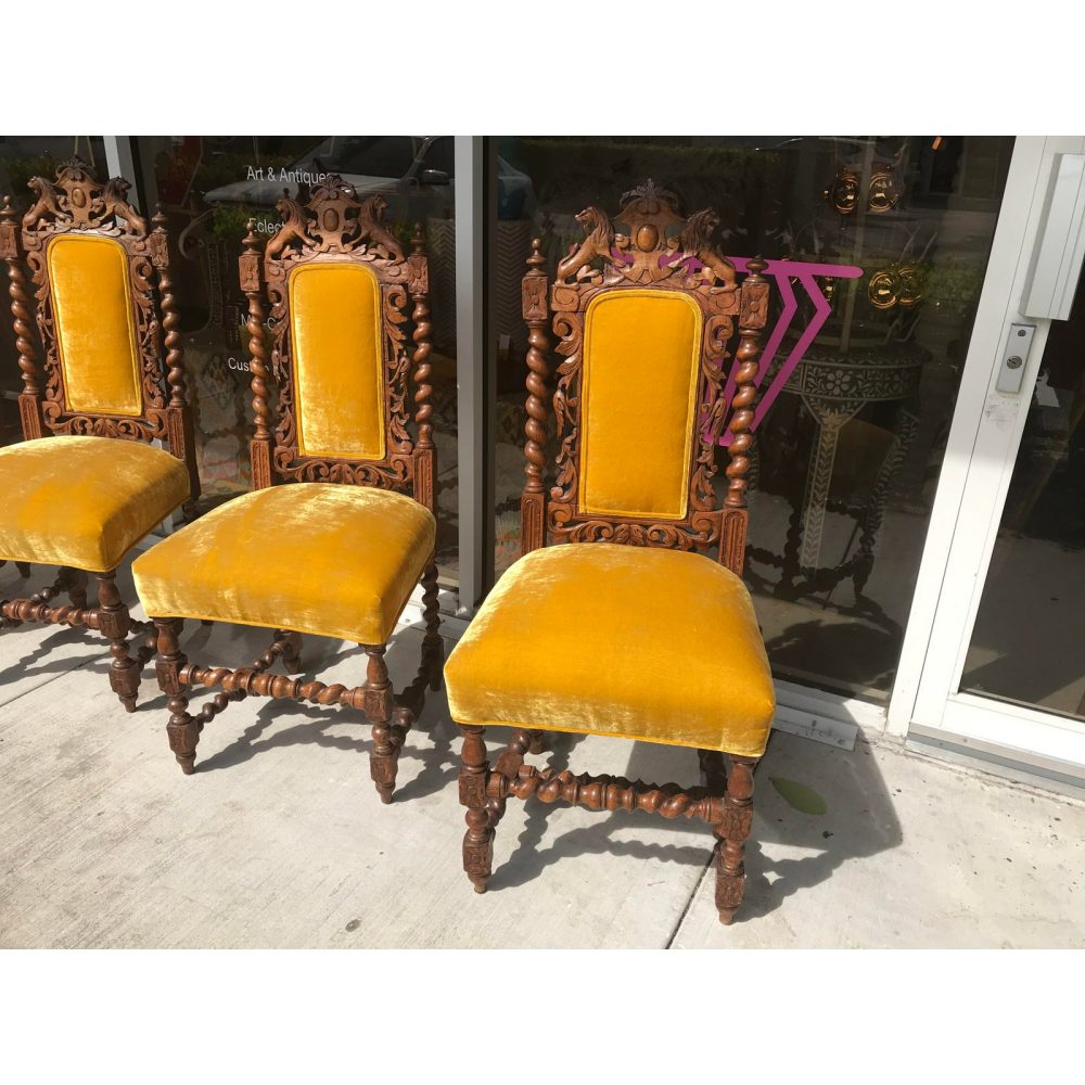 Early 20th Century European Carved Wood and Upholstered Chairs - Set of 4