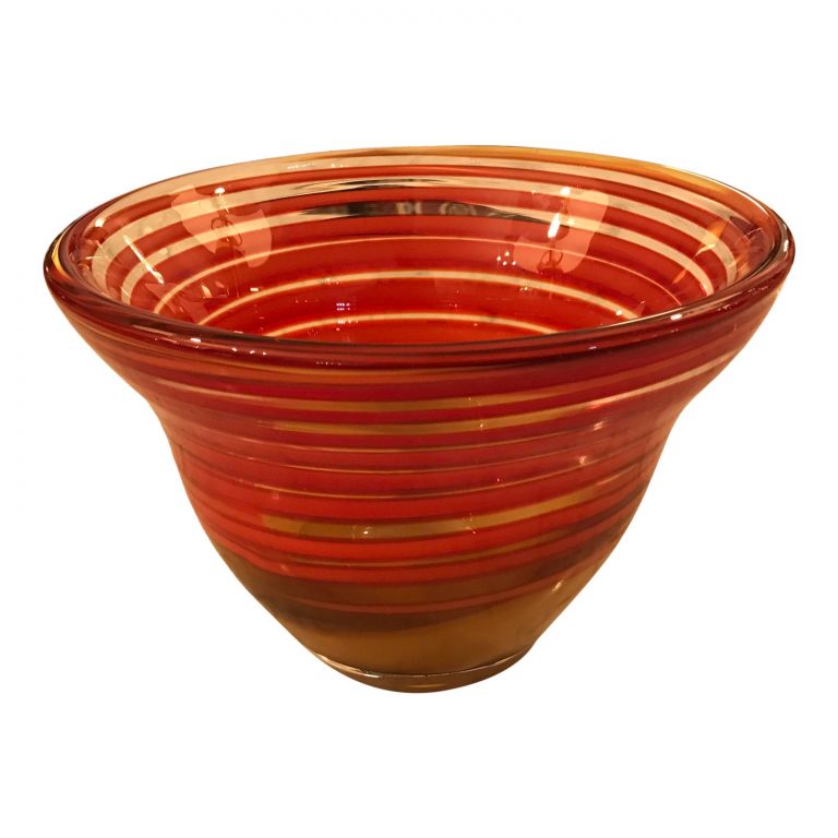 Mid - Century Orange Swirl Art - Glass Bowl