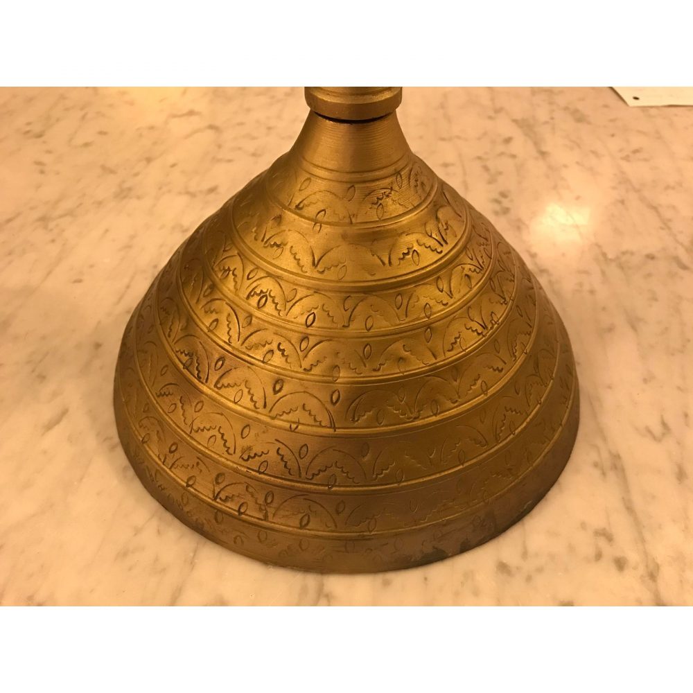Brass Incised Tall Hand - Made Candleholder