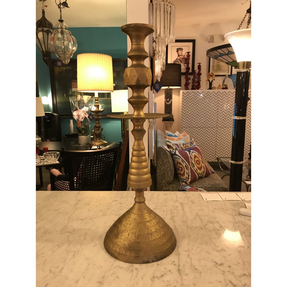 Brass Incised Tall Hand - Made Candleholder