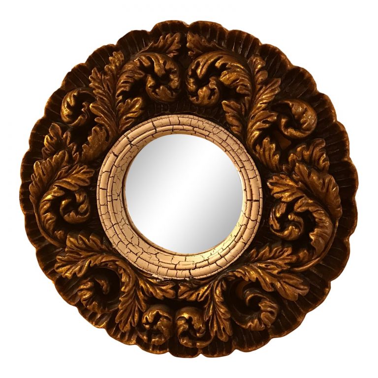 Diminutive Gold With White Carved Wood Mirror