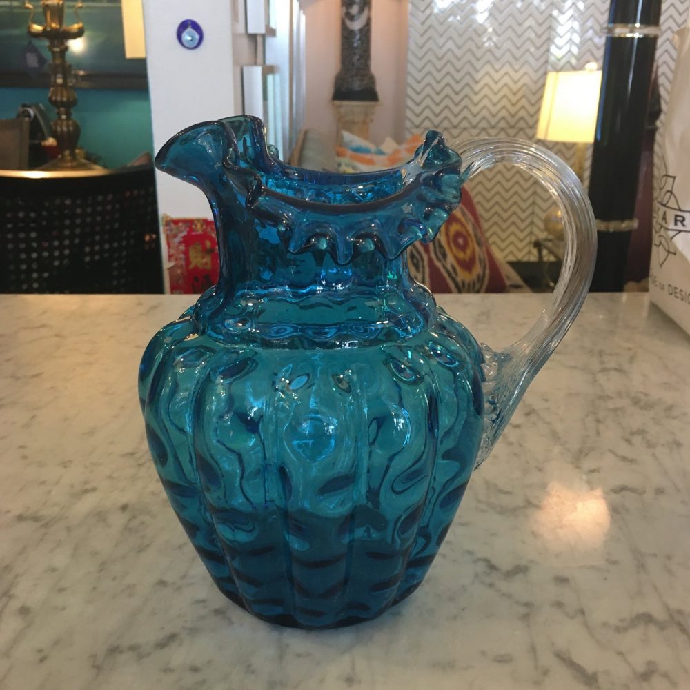 Blue Handblown Art - Glass Pitcher