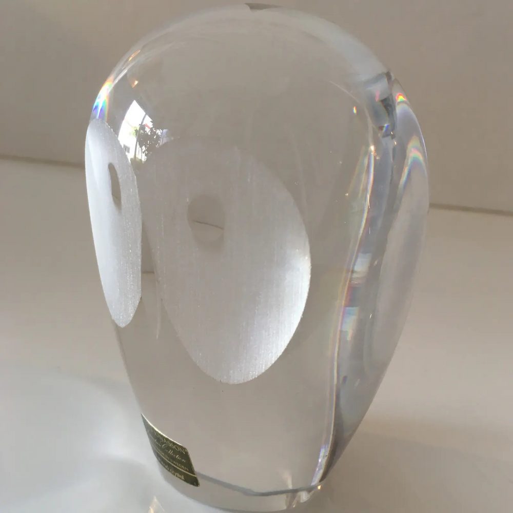 Mats Jonasson Signed Cut Glass Owl Sculpture