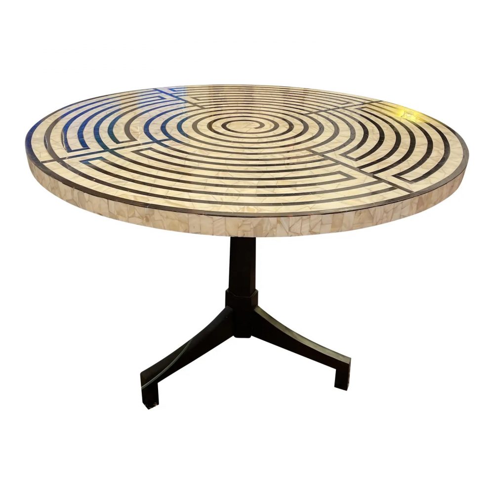 Black and Mother - of - Pearl Inlay Round Dining/ Game Table