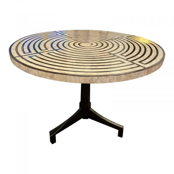 Black and Mother - of - Pearl Inlay Round Dining/ Game Table