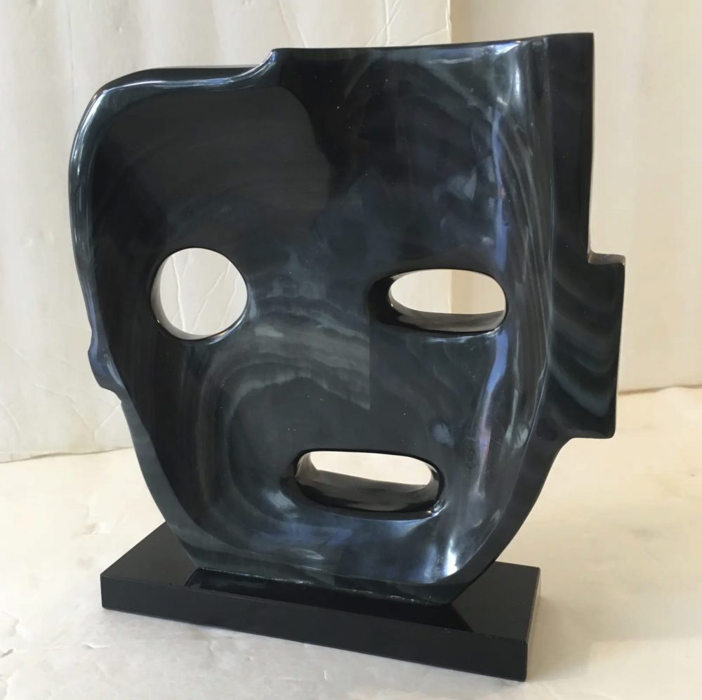 1980s Abstract Black Carved Stone Artist-Made Sculpture