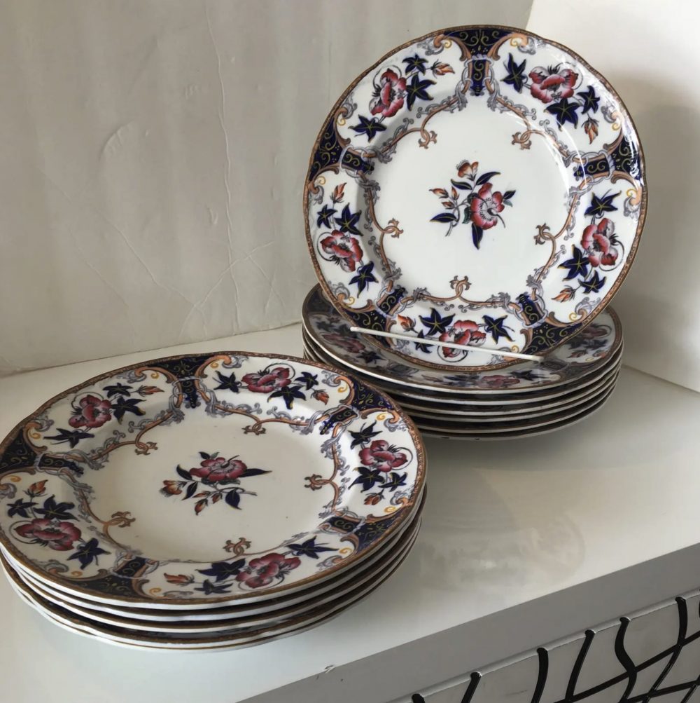 1850s Antique Wedgwood Pearl/ Shannon Dinner Plates - Set of 12