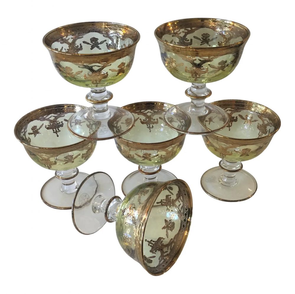 Italian Venetian - Style Timon Gold Decorated Glasses, Set of 6