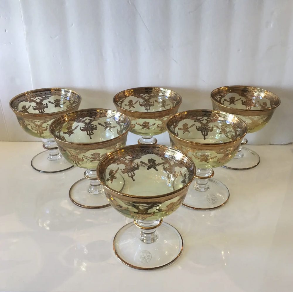 Italian Venetian - Style Timon Gold Decorated Glasses, Set of 6