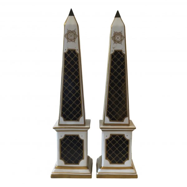 Antique French Signed Porcelain Obelisks - a Pair