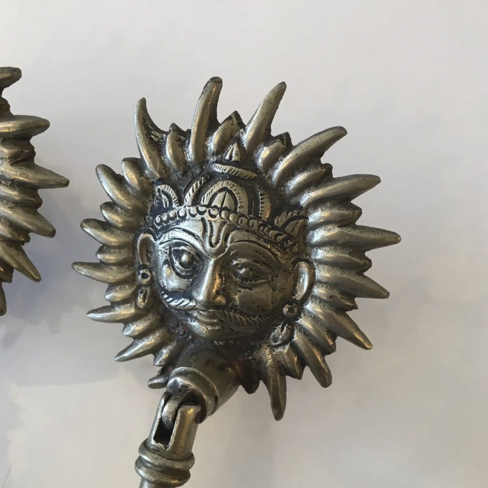 Antique Indian Metal Sunburst Door Handles / Knockers - a Pair