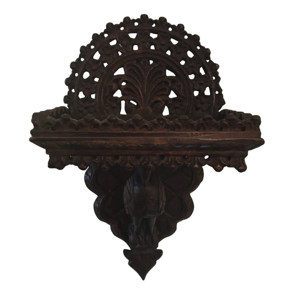 Antique Indian Hand- Carved Wood Wall Shelf