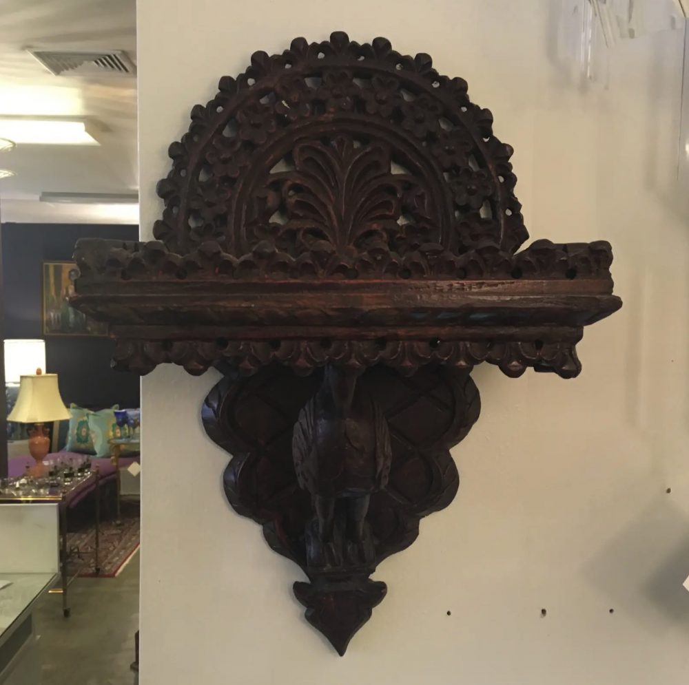 Antique Indian Hand- Carved Wood Wall Shelf