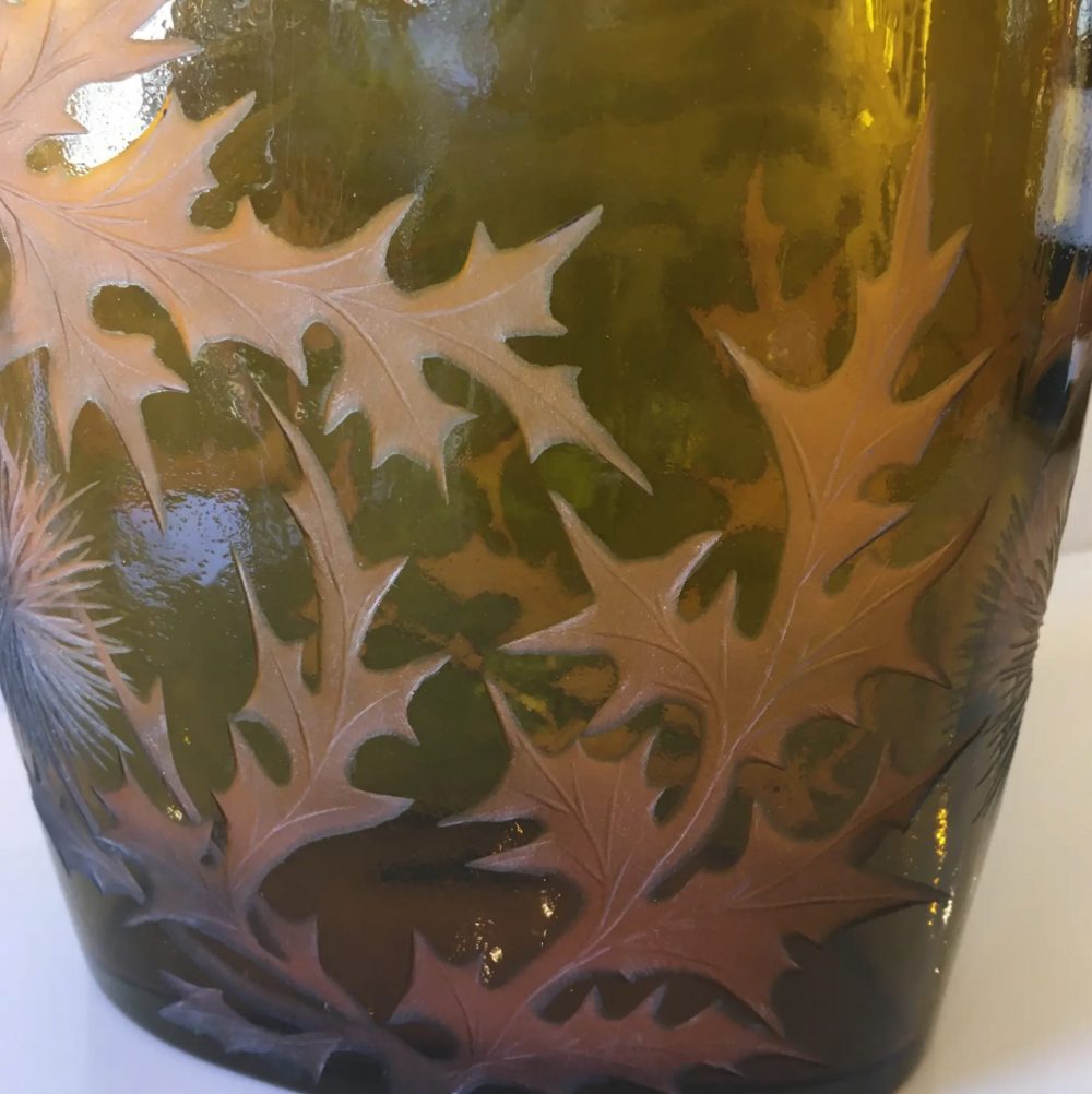 French Art Deco Etched Amber Glass Vase
