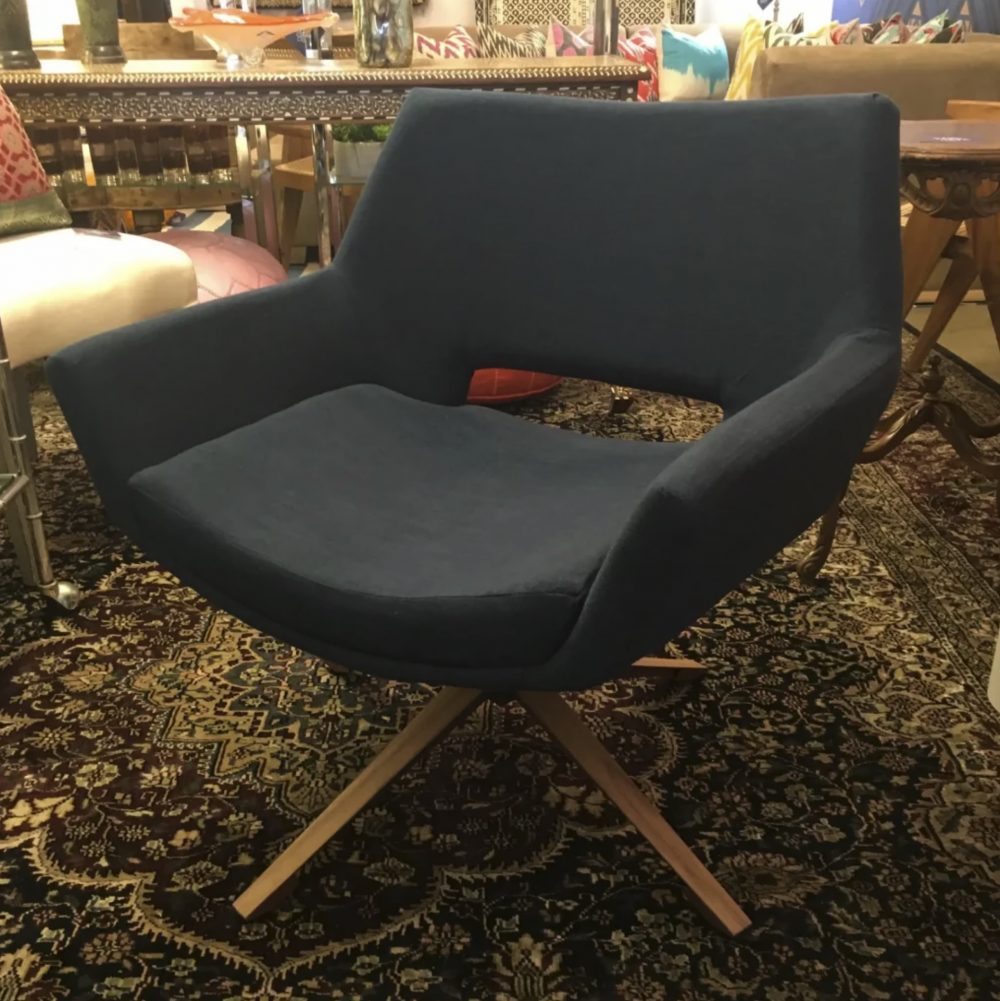 Brazilian Blue and Brown Custom - Made Swivel Arm Chair
