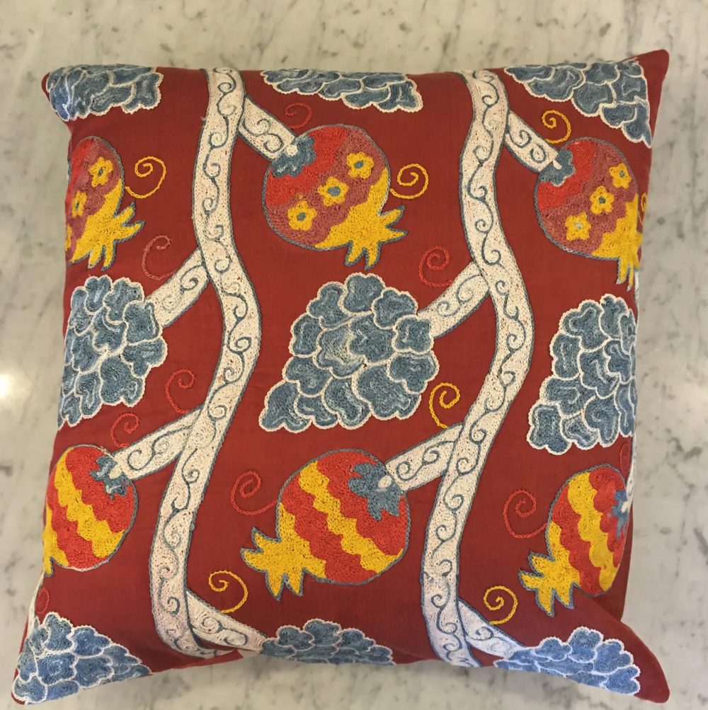 Burnt Orange Silk Suzani and Ikat Hand - Made Pillow