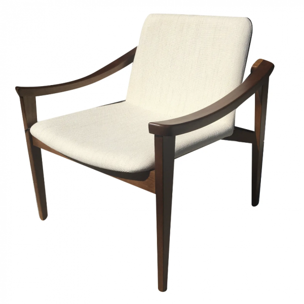 Walnut and Off - White Upholstered Arm Chair