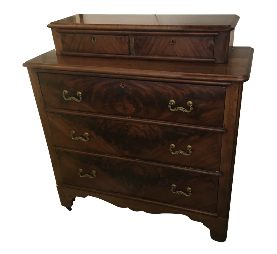 Antique 19th Century Burl Wood Galleried Chest of Drawers/ Commode