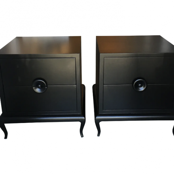 Hollywood Regency - Style Black Painted Nightstands/ Side Tables, a Pair