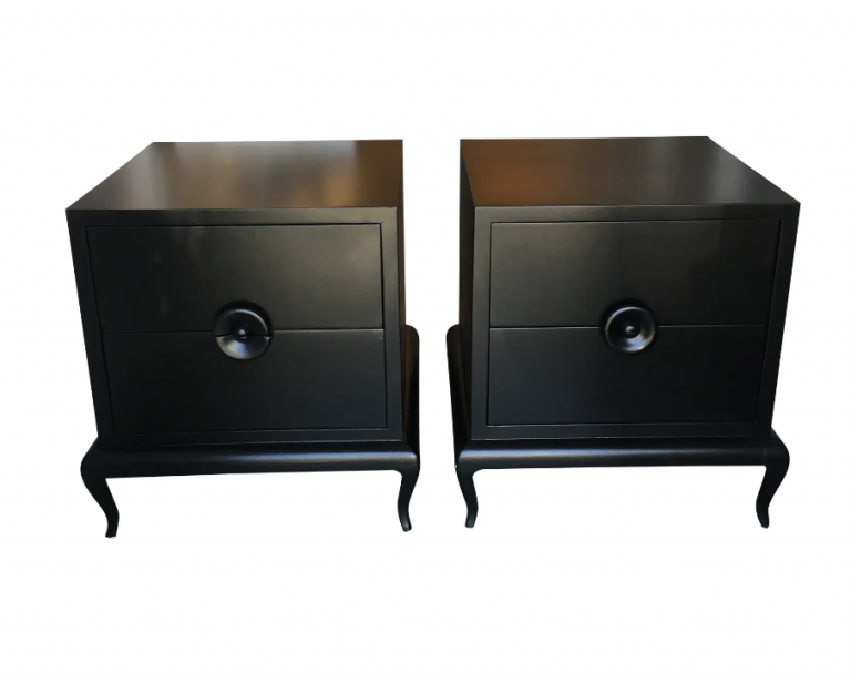 Hollywood Regency - Style Black Painted Nightstands/ Side Tables, a Pair
